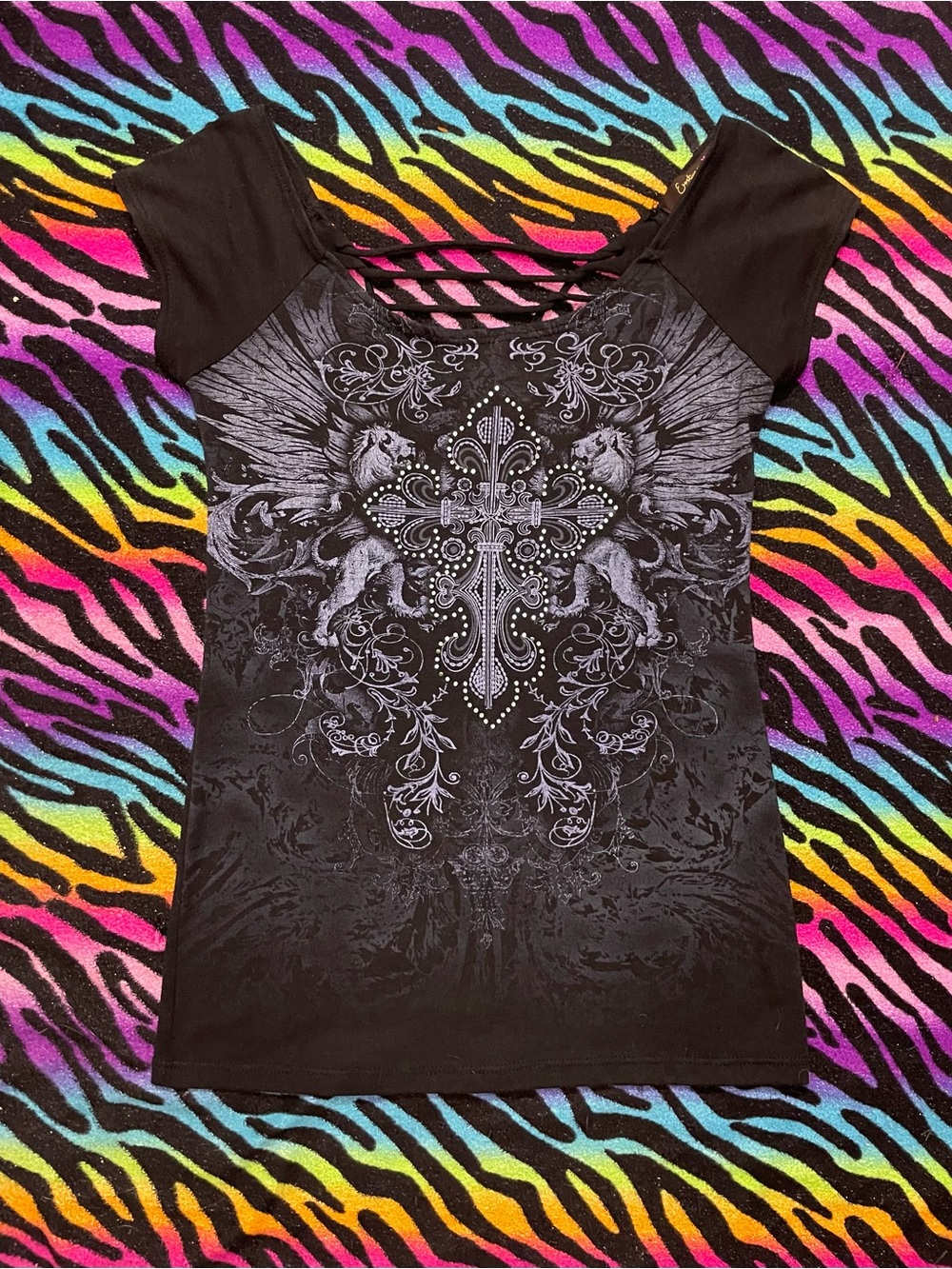 Y2k emo grunge Cross & Wings Graphic Tee